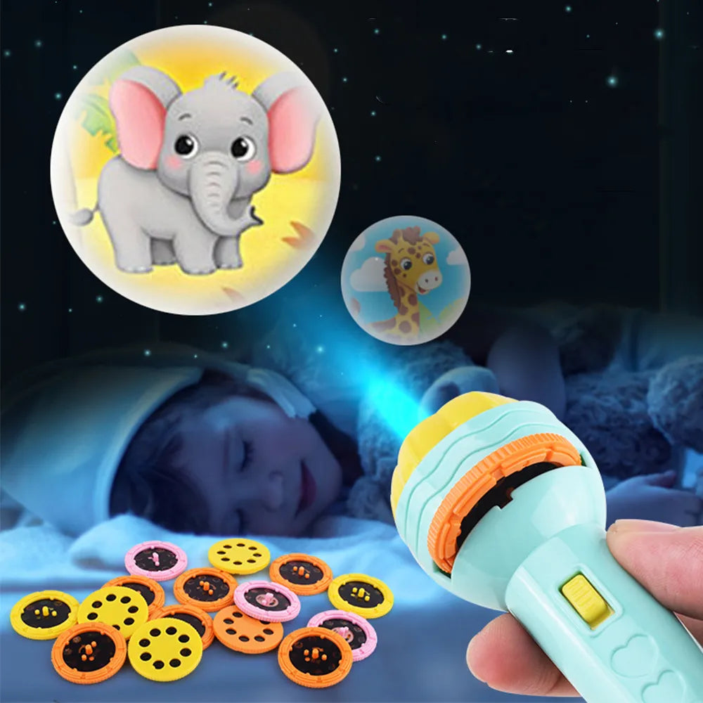 Linterna proyector lámpara de antorcha juguete lindo dibujos animados creatividad juguete antorcha lámpara linterna proyector juguete bebé libro de cuentos para dormir