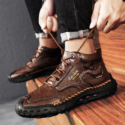 Zapatillas informales de cuero vulcanizado de alta calidad para hombre, zapatos planos de diseño, cómodos, antideslizantes, para caminar, correr y trotar, 2024