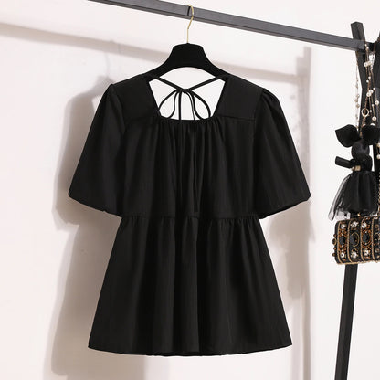 Plus Size Shirts & Blouses Women Summer 2025 New Arrival Korean Fashion Tops Short Puff Sleeve Loose Sweet Blouse Woman L-4XL