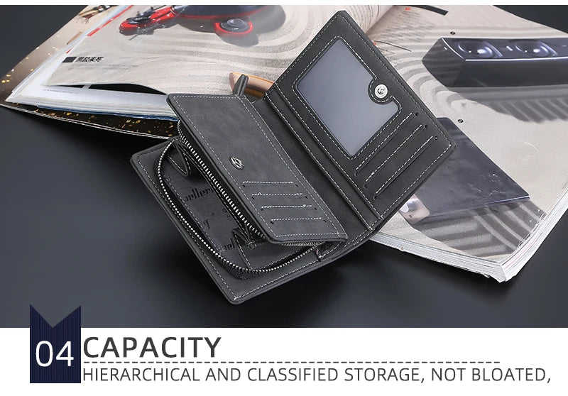 New Leather Men Wallets High Quality Zipper Short Desigh  Wallet Hipster Credit Card Holders Inserts Coin Purses Vintage Walltes