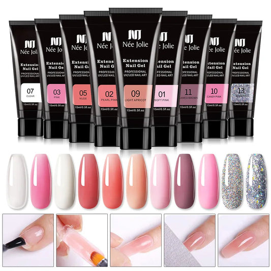 Kit de gel para uñas Poly con lámpara LED de 6 W, set todo en uno para manicura, gel de extensión semipermanente y uñas francesas acrílicas con herramienta