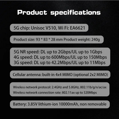 5G WiFi 6 Mobile Hotspot Router with SIM Card Slot Portable WiFi Device Pocket Mobile Hotspot for Home Office Travel