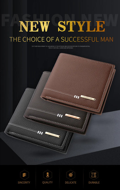 Nueva cartera para hombre, tarjetero, monedero con cremallera, cartera corta de negocios con estampado de lichi de alta calidad.