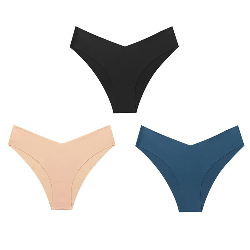 WarmSteps – Kit com 3 calcinhas femininas estilo fio-dental, sem costura, modelo brasileiro, em tecido "seda gelada" (ice silk) – Tamanhos XS a L