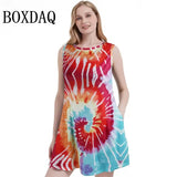 Summer Dresses For Women Casual Beach Sleeveless Floral Print Tank Loose Sundress With Pockets Women's Plus Size Dress 8XL 9XL