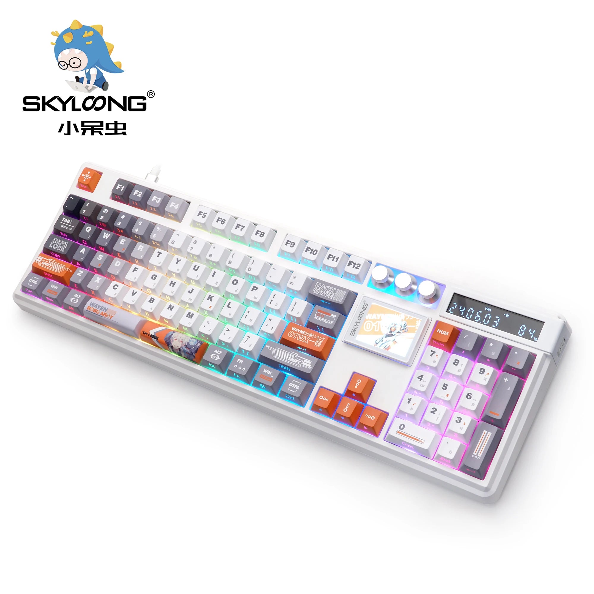 Teclado mecánico inalámbrico SKYLOONG GK104 Pro de tamaño completo con 3 modos, pantalla 2.0, 3 perillas, interruptor silencioso intercambiable en caliente, teclas PBT
