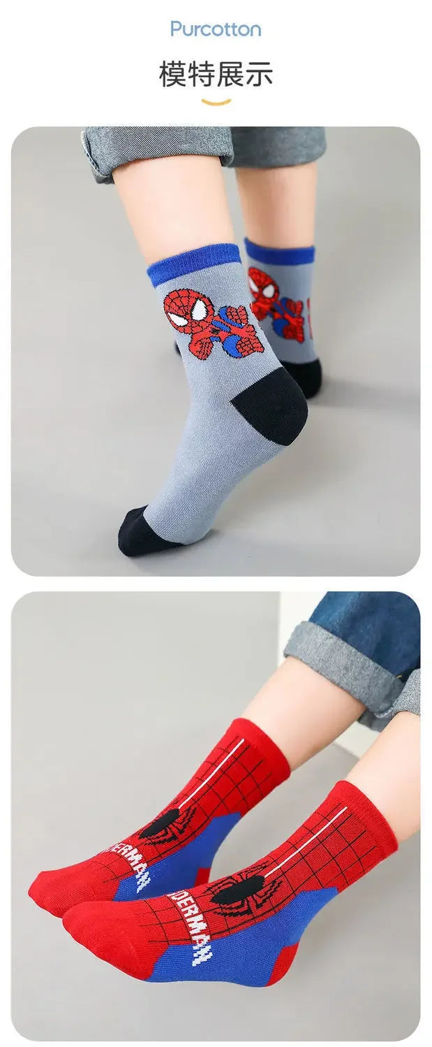 Disney Socks Kids Baby Socks Spiderman Cartoon Anime Hero Cotton Boys Tube Sock Children Autumn Winter Kids Socks Random 1pairs