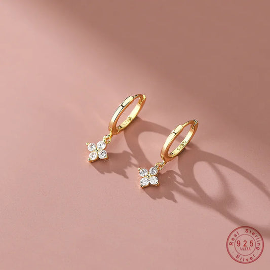 Pendientes florales de plata de ley 925 para mujer, con incrustaciones de circonitas, accesorios de boda, temperamento dulce. 
