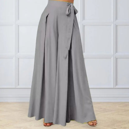 Women Skirt Pants Wide Leg Lace-up Bow High Waist Loose A-Big Hem Deep Crotch Casual Dance Performance Culottes Long Trousers