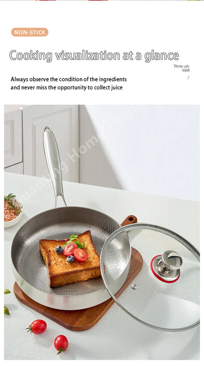 Titanium Stainless Steel Frying Pan Nonstick Wok Uncoated Pot Egg Steak Skillet Home Induction Cooker Gas Stove Kitchen Cookware
