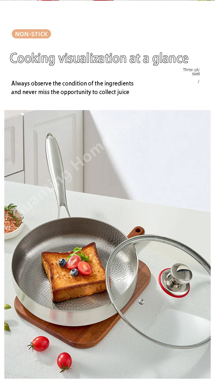 Titanium Stainless Steel Frying Pan Nonstick Wok Uncoated Pot Egg Steak Skillet Home Induction Cooker Gas Stove Kitchen Cookware