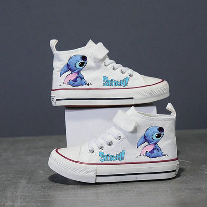 Lilo And Stitch Children's Canvas Shoes For Girls Boys White High Top Shoes Disney Kids Sneakers Casual Tennis Shoes 25-37 Size