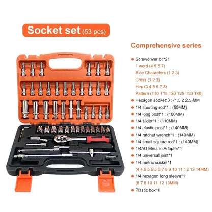 Professional Auto Repair Tool Kit 46/53pc Quick Ratchet Wrench Multi-Function Set for Home Industrial Use Chrome Vanadium Steel