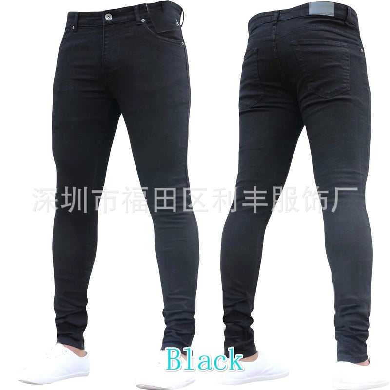 Casual Men Jeans Pencil Pants Streetwear Skinny Denim Full Length Slim Trousers Slight Strech Europe America Zipper Fly Jeans