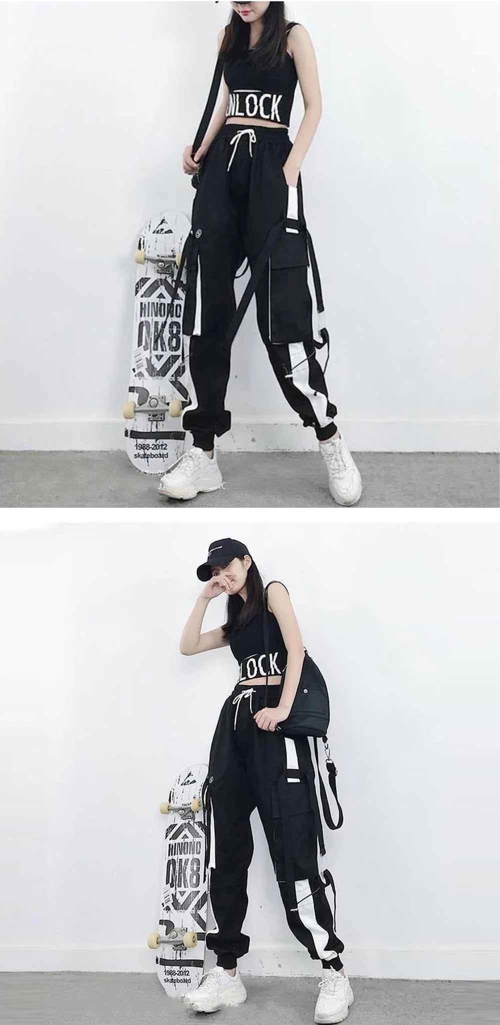 Pantalones cargo para mujer 2023, pantalones harén de moda con bolsillos punk, pantalones deportivos con cadena, elásticos Harajuku, cintura alta, ropa de calle.
