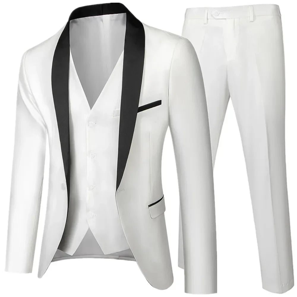 Black Men Autumn Wedding Party Three Pieces Set Large Size 5XL 6XL Male Blazer Coat Pants and Vest Fashion Slim Fit Suit