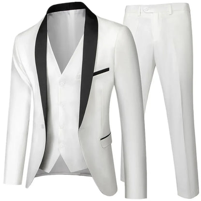 Conjunto de tres piezas para fiesta de boda de otoño para hombre, color negro, talla grande 5XL 6XL, blazer, abrigo, pantalones y chaleco, traje ajustado de moda.
