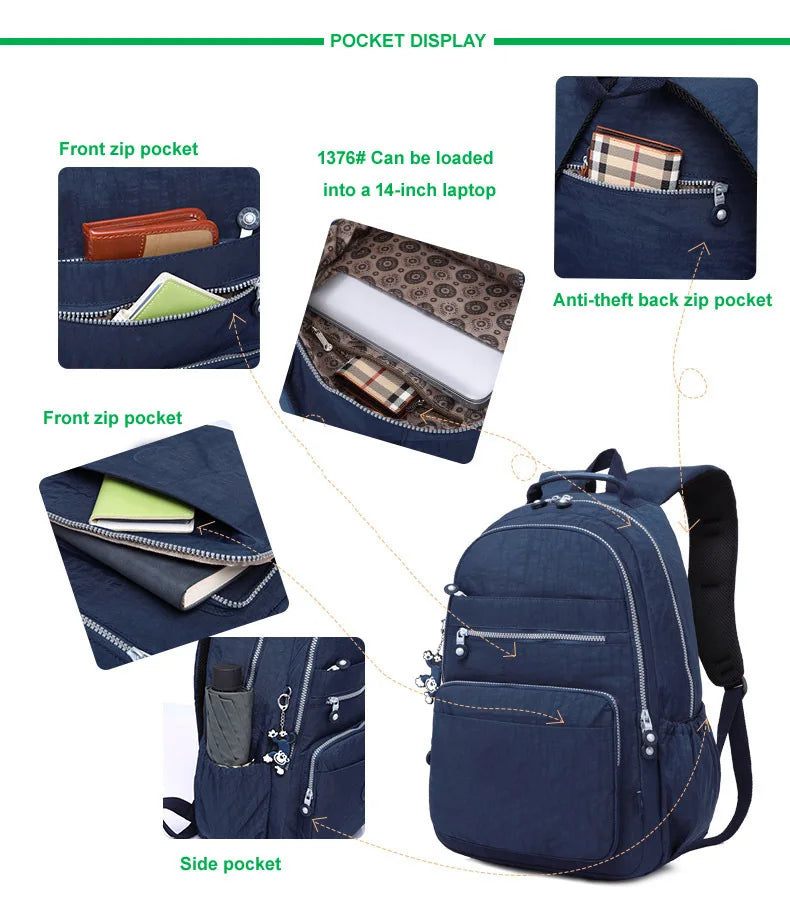 Popular Backpack Women Nylon waterproof bookbag Female Travel bagpack Climbing Packbag Multiple pockets Schoolbag Girls tote