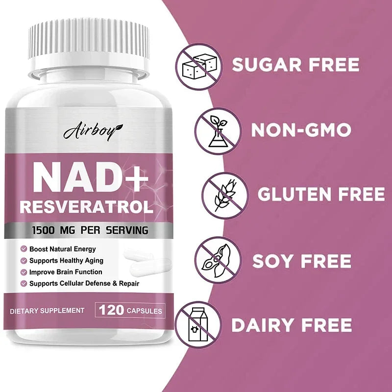 NAD+ Resveratrol Supplements - Anti Aging and Natural Cell Regeneration, for Cellular Health, Strengthens Immune SystemSupplemen