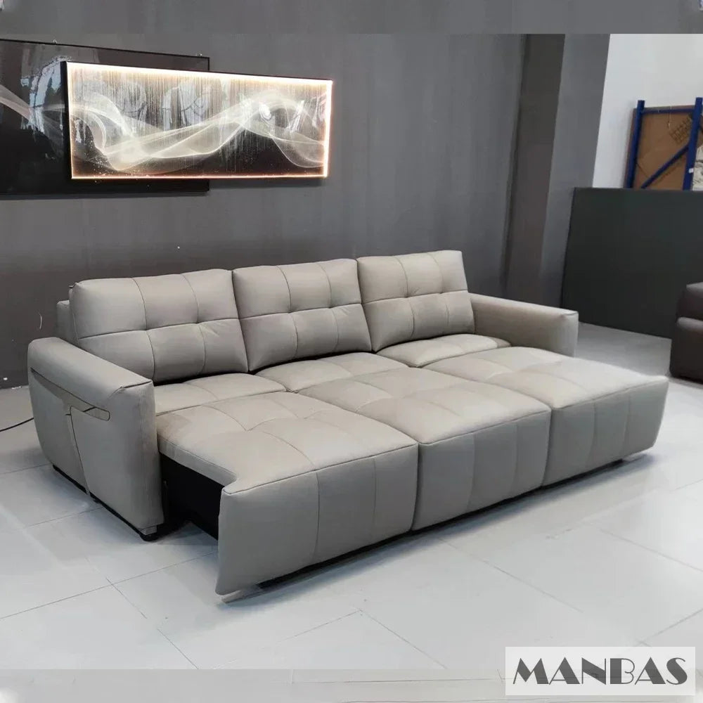 MINGDIBAO Electric Convertible Sofa Bed Italian Genuine Leather Sleeper Couch Multifunction Folding Sofas Beds for Cinema Room