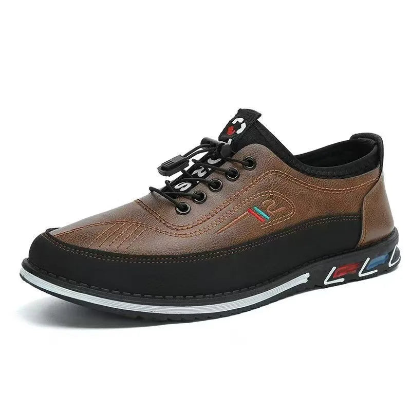 Spring Luxury Men's Casual Leather Shoes Elastic Band Business Flats Loafers for Men Soft Sole Peas Shoes Soft Men's Sneakers