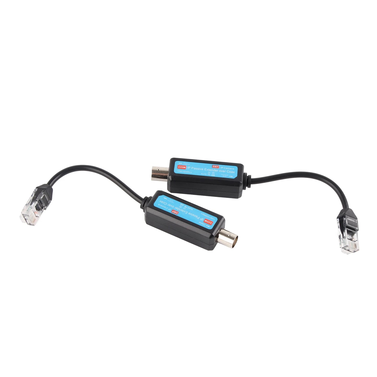 1 par de extensores de transmisor y receptor coaxial de red IP pasiva de 1 canal y 10/100 Mbps para cámaras NVR IP.
