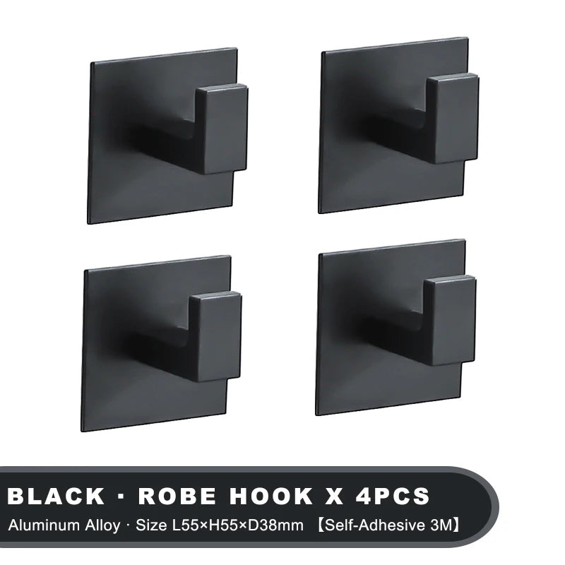 Black Self-Adhesive Wall Hooks For Hanging Keys Clothes Hanger Door 3M Robe Hook Coat Rack Towel Holder Bathroom Accessories
