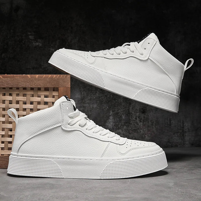 IGxx High top Shoes Zip Lace-up Leather Men's Sneakers Punk Ankle Boots For Men Hook&Loop Shoes White indestructible lacoste