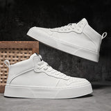 IGxx High top Shoes Zip Lace-up Leather Men's Sneakers Punk Ankle Boots For Men Hook&Loop Shoes White indestructible lacoste