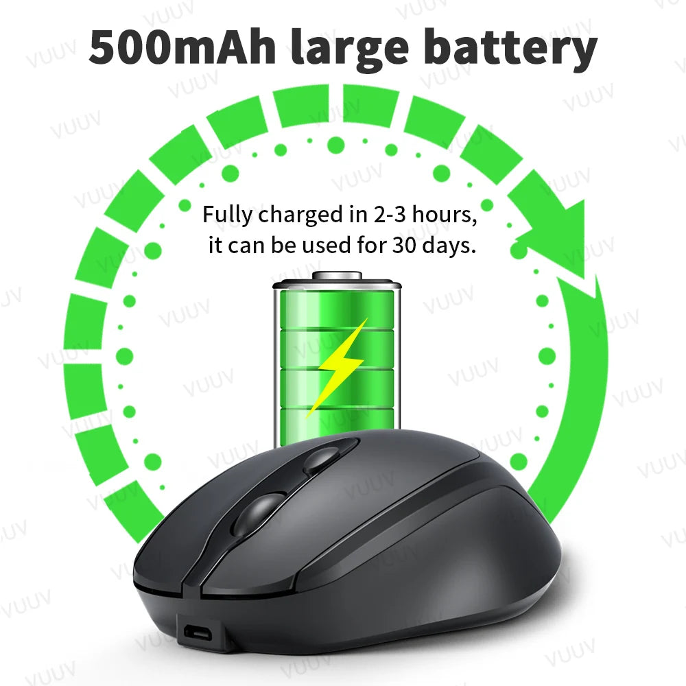Ergonomic Wireless Bluetooth Mouse 1600DPI for MacBook Tablet Computer Laptop Rechargeable Mouse 2.4GHz USB PC Setup Accessories