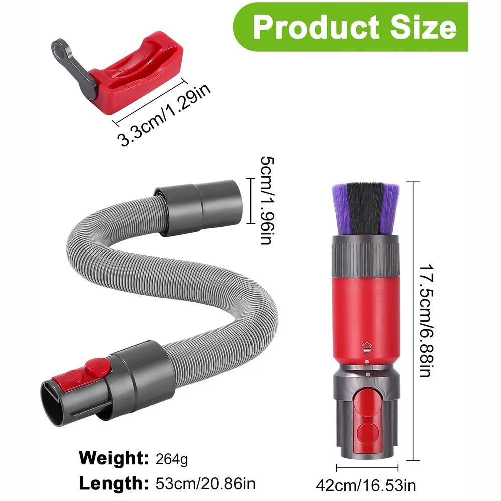 Dusting Brush Flexible Extension Hose for Dyson Outsize/ V7/ V8/ V10/ V11/ V15 Vacuum Cleaner Self-cleaning Soft Bristles Access
