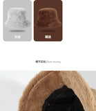 Winter Rabbit Plush Fisherman Hats for Women Girl Bucket Hat Windproof Leopard Soft Faux Fur Wide Brim Lady Women Artist Cap