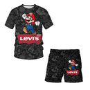 Summer anime Super Mario fashion cute boy 3D top T-shirt+shorts two-piece set Mario girl and boy top short sleeved shorts