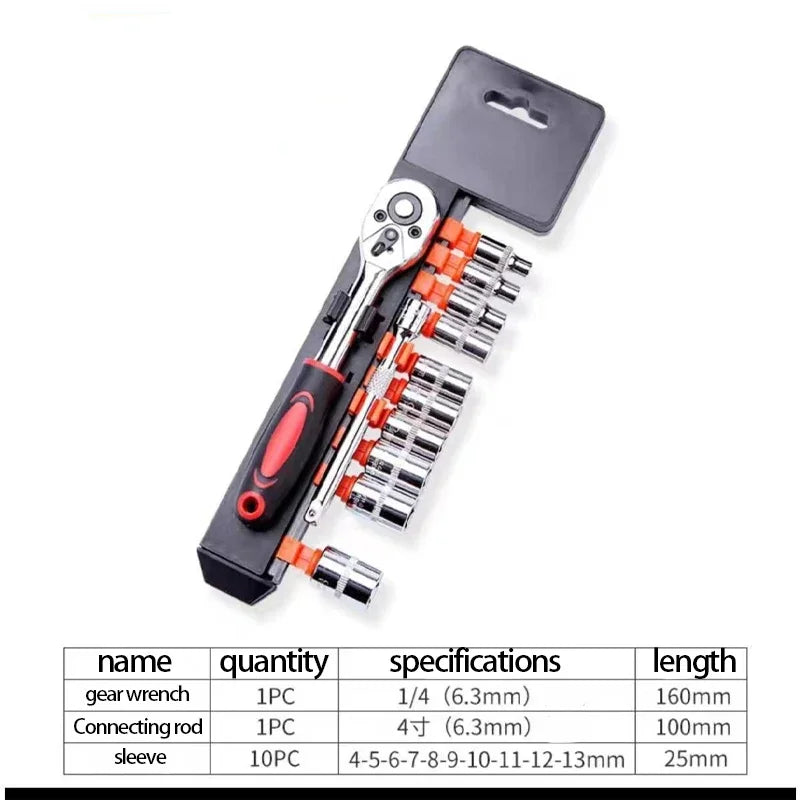 1set Multifunctional Hexagonal Ratchet Wrench Socket Set Suitable For Car Boat Motorcycle And Bicycle Repair Tools Easy To Carry