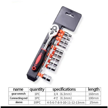 1set Multifunctional Hexagonal Ratchet Wrench Socket Set Suitable For Car Boat Motorcycle And Bicycle Repair Tools Easy To Carry