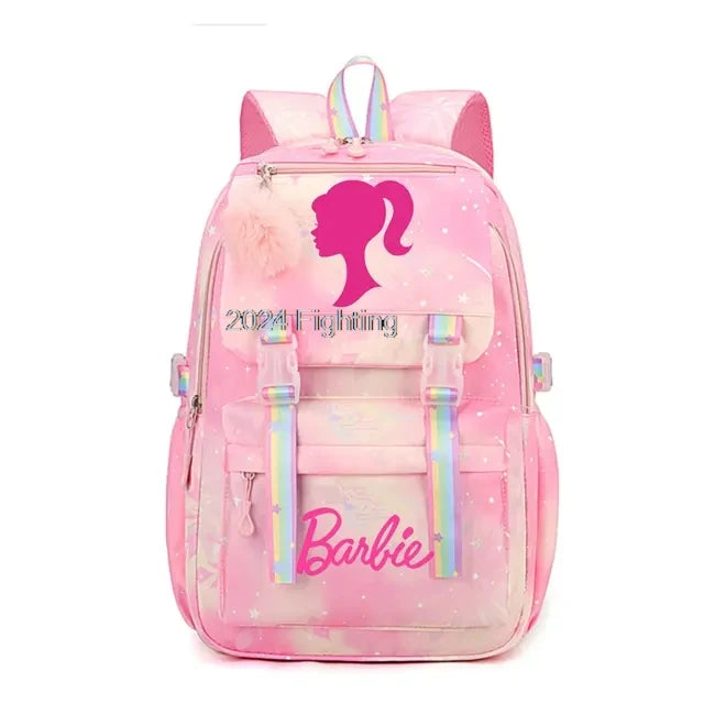 Pink Cartoon Barbie Backpacks Boy Girl Kids Gradient Ramp Women Bagpack Teens Simple Schoolbags Capcity Travel Laptop Backpack