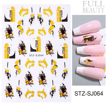 Stickers for Nails Marine Punk Black Line Design Art Slider Party Cool Decoration Adhesive Decal Emboss DIY Manicure Accessories