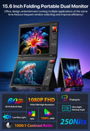 Cdisplay 15.6" Dual Portable Monitor 1080P FHD Laptop Screen Extender Folding Stacked Dual Monitors for Laptop PC Windows Mac