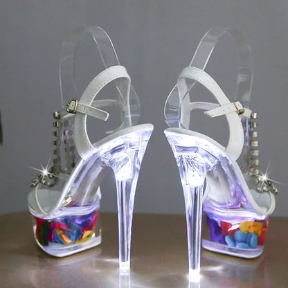 LTARTA Women's Shoes Stiletto Nightclub 15cm  High Heels Rhinestone Sandals Flower Root Crystal Sole 190 Series 5cm Platform LFD