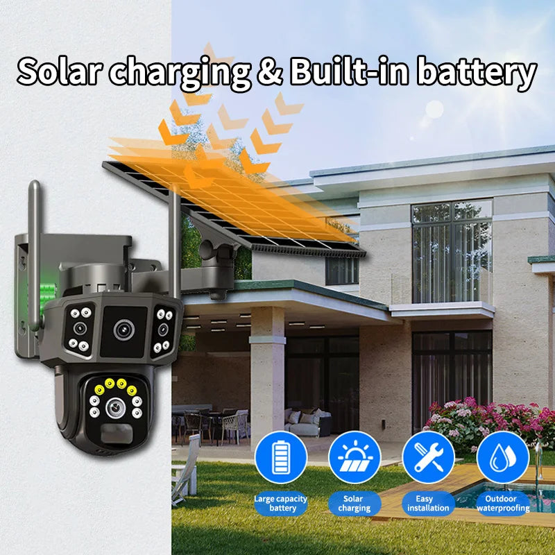 V380 Pro 10X 4K Dual Lens Outdoor Security Network Camera Wireless Wi-Fi Solar CCTV, 4G SIM Solar Cameras