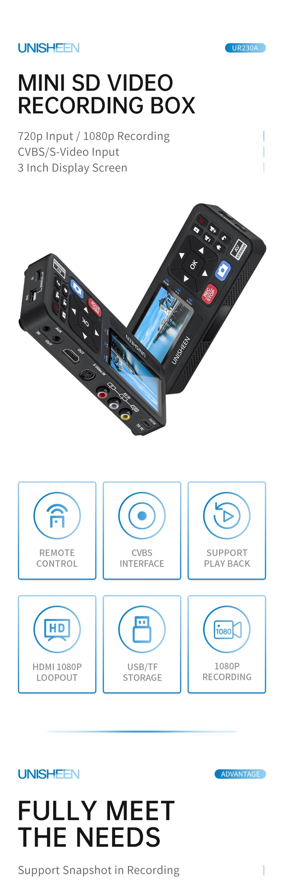 UNISHEEN UR230A Analog CVBS RCA SVideo Camera USB Tape VCR VHS Capture Card Box MP3 Video Recoder