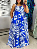 VONDA-Vestido Maxi Estampado Boêmio, Vestido de Festa Sem Mangas, Vestido Longo de Praia, Robe Solto Casual, Plus Size 5XL, Verão, 2024