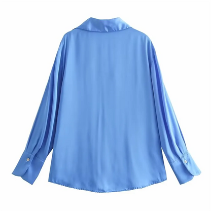 PB&ZA 2024 Spring New Women's Fashion and Elegance Casual Versatile Silk Satin Texture Shirt