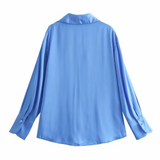 PB&amp;ZA 2024 primavera nueva moda y elegancia de las mujeres Casual versátil seda satén textura camisa