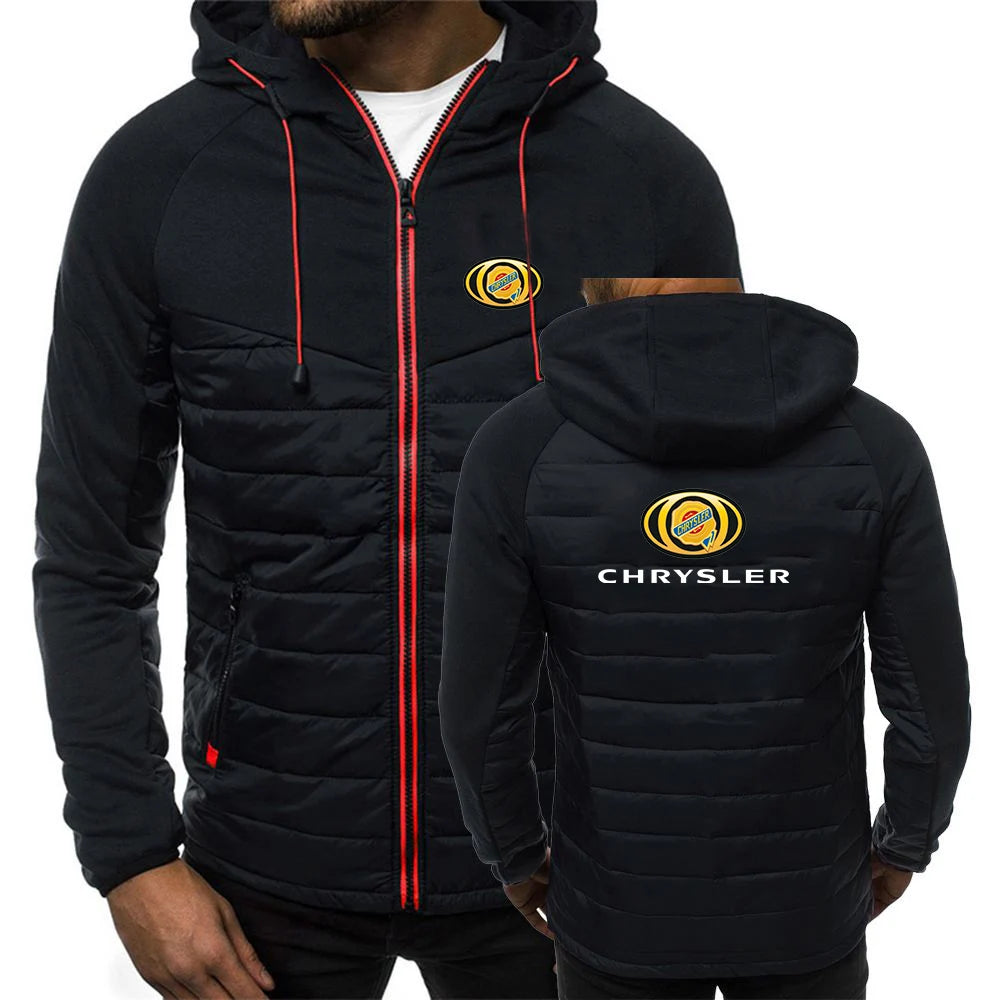 CHRYSLER 2022 Men's New Winter Hooded Cotton Jacket Casual Slim Fit Patchwork Zipper Coat Long Sleeves Warm Oversized Coat Tops