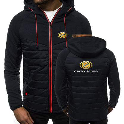 CHRYSLER 2022 Men's New Winter Hooded Cotton Jacket Casual Slim Fit Patchwork Zipper Coat Long Sleeves Warm Oversized Coat Tops