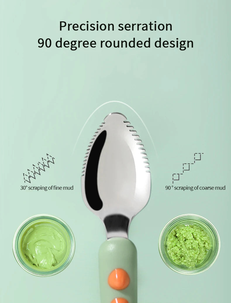 Baby Fruit Scraping Mud Spoon Double Head Silicone Stainless Steel Children Utensil Toddler Infant Food Eating Feeding Tableware
