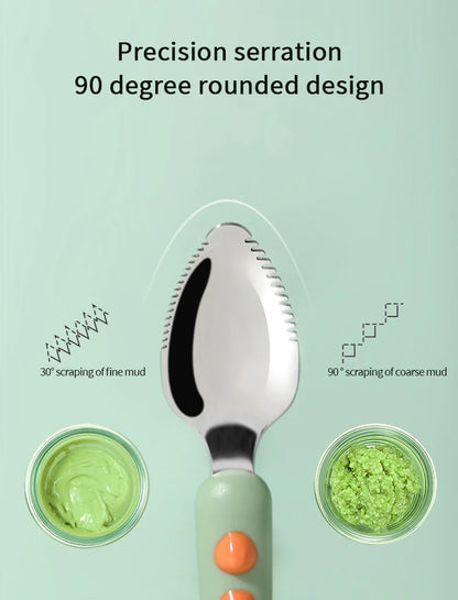 Baby Fruit Scraping Mud Spoon Double Head Silicone Stainless Steel Children Utensil Toddler Infant Food Eating Feeding Tableware