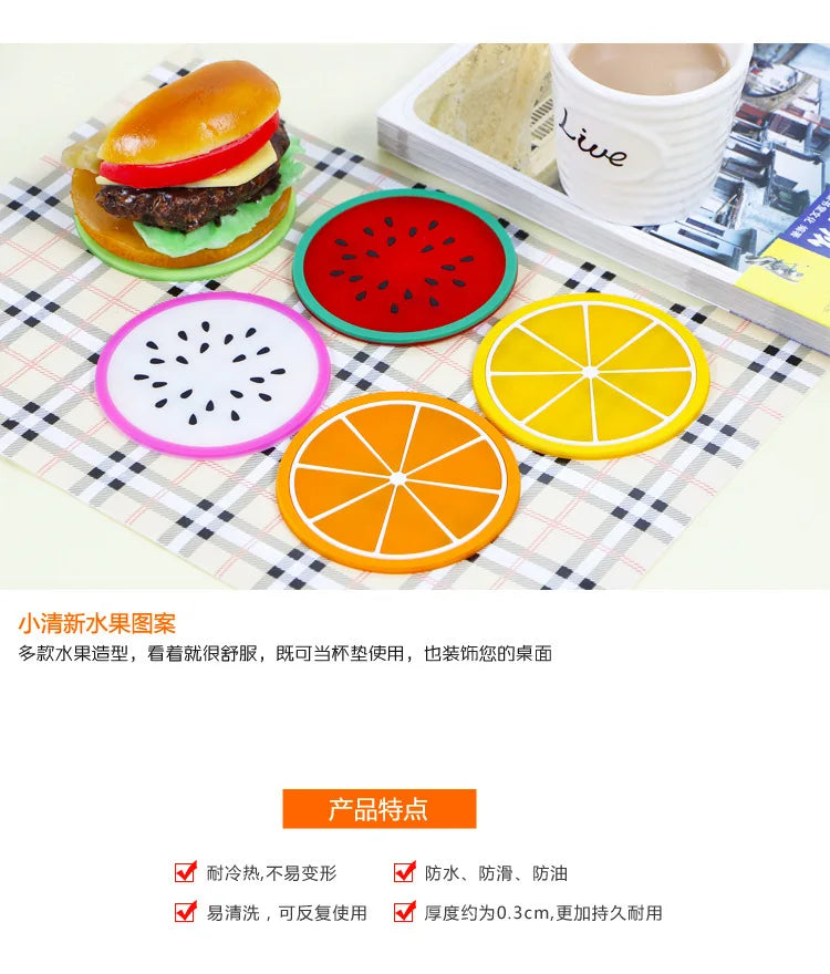 Fruit Shape Cup Coaster Silicone Slip Insulation Pad Cup Mat Hot Drink Holder Mug Stand Home Table Decorations Kitchen Accessory