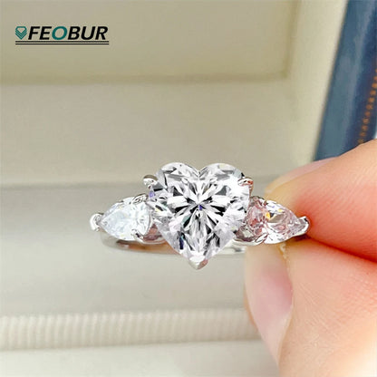 1-4Carat Heart Shape Moissanite Ring for Women Certified S925 Sterling Silver Heart Diamond Engagement Wedding Band Jewelry Gift